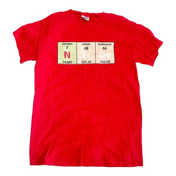 Nerdy Scientific Table Red Graphic Short Sleeve T Shirt Men's Size Small - Picture 1 of 4